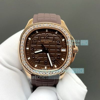 GR Luxury Patek Philippe Aquanaut Chocolate Dial Diamond Replica Watch 